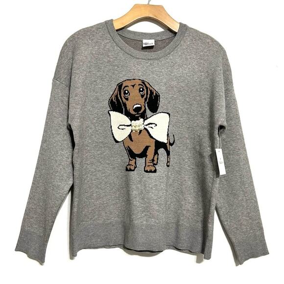Nikka K Dog Graphic Novelty Sweater Dachshund Puppy Bow Pearl Christmas NEW XL - Picture 1 of 10